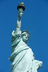 Fototapeta na wymiar Statue of Liberty, clear blue sky in New York