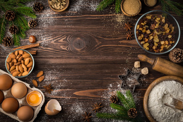Christmas bakery background. Ingredients
