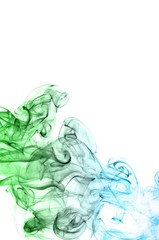 Abstract green and blue smoke on white background, Light blue background,green and blue ink background