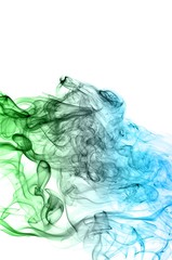 Fototapeta premium Abstract green and blue smoke on white background, Light blue background,green and blue ink background
