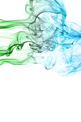 Fototapeta premium Abstract green and blue smoke on white background, Light blue background,green and blue ink background