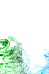 Abstract green and blue smoke on white background, Light blue background,green and blue ink background