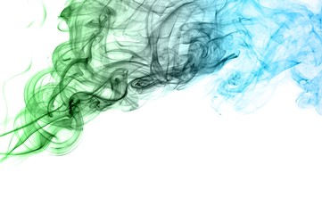 Abstract green and blue smoke on white background, Light blue background,green and blue ink background