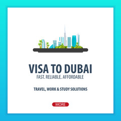 Obraz premium Visa to Dubai. Travel to Dubai. Document for travel. Vector flat illustration.