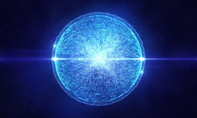 Abstract Energetic Explosive Blue Particles Sphere