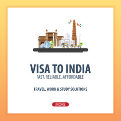 Visa to India. Travel to India. Document for travel. Vector flat illustration.