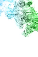 Abstract green and blue smoke on white background, Light blue background,green and blue ink background