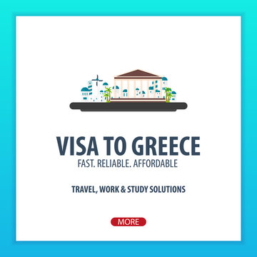Visa to Greece. Document for travel. Vector flat illustration.