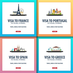Naklejka premium Visa to France, Portugal, Spain, Greece. Document for travel. Visa application centre.