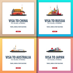 Obraz premium Visa to China, Russia, Australia, Japan. Document for travel. Visa application centre.
