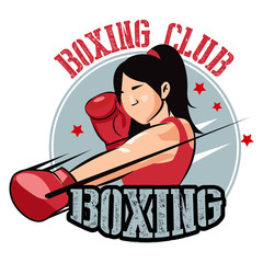 Amazing Boxing. The Fastest Girl. Woman In Boxer Glove Ready To Fight Vector. Boxing Girl Logo.