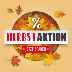 Herbstaktion Cover mit Papierbanner und Herbstlaub