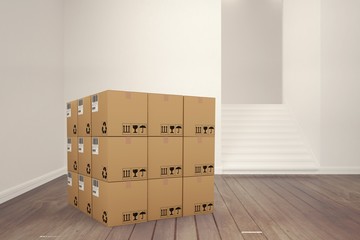 Composite image of 3d image of cardboard boxes