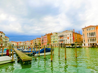 Beautiful view from Grand Canal on colorful facades of old medie