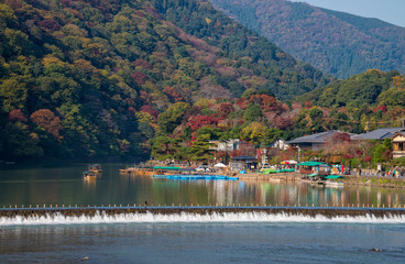 Arashiyama and Hozu river in beautiful autumn season, Kyoto, Japan.