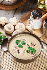Mushroom cream soup with herbs and spices