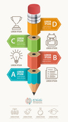 Education concept. Pencil and bubble speech with icons. can be used for web design, banner template, number options, step up options, workflow layout, diagram, infographic.