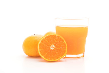 orange juice with orange on white background