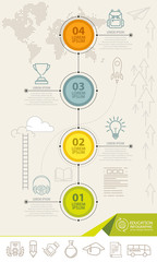 Infographic elements with education icons. can be used for education infographic, web design, banner template, number options, step up options, workflow layout, diagram, infographic.