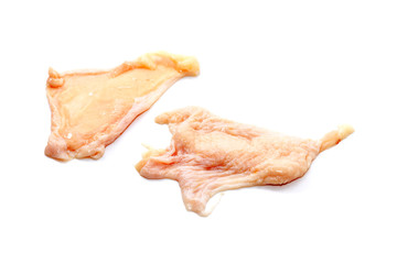 raw chicken skin isolated on white background