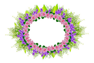 Flower frame and colorful spring flowers.