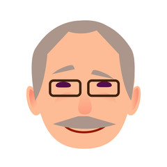 Laughing Old Man in Glasses Face Flat Vector Icon