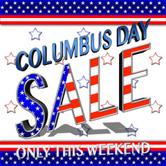 Columbus Day Sale, 3D, Bright and shiny background for American Holidays in the colors red, white and blue. American Holidays Template.
