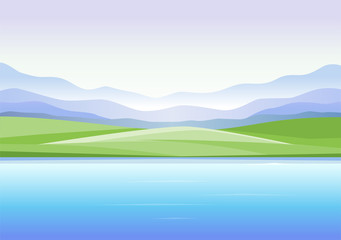 Fototapeta na wymiar Abstract landscape with mountains and lake - modern vector illustration