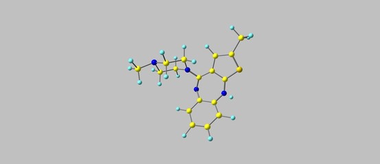Olanzapine molecular structure isolated on grey