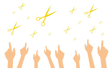 Hände zeigen auf Scheren