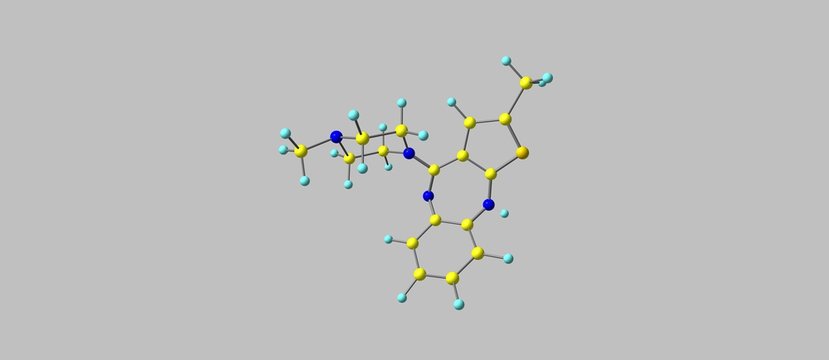 Olanzapine molecular structure isolated on grey