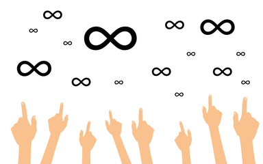 Hände zeigen auf Unendlichkeit Symbole