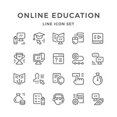 Set line icons of online education