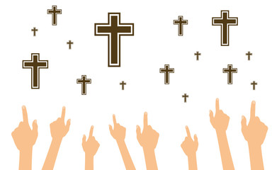 Hände zeigen auf Kreuze