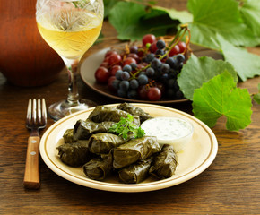 dolma stuffed with meat and rice leaves of grapes.