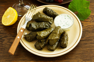 dolma stuffed with meat and rice leaves of grapes.