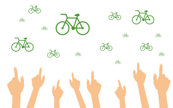 Hände zeigen auf Fahrräder
