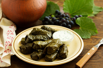 dolma stuffed with meat and rice leaves of grapes.