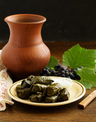 dolma stuffed with meat and rice leaves of grapes.