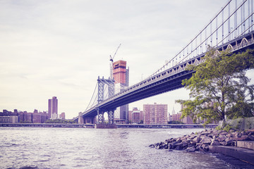 Manhattan Bridge in New York City, color toning applied, USA.