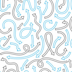 Seamless pattern with different curved arrows. Vector illustration on white background.