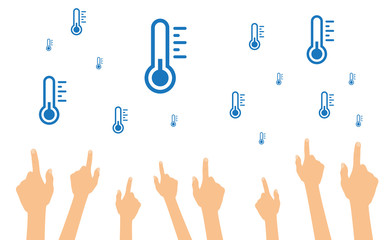 Hände zeigen auf Thermometer Frost