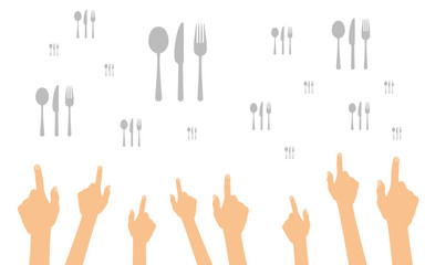 Hände zeigen auf Besteck