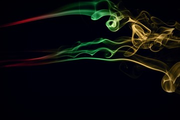 Abstract color smoke on black background, smoke background,red and green and brown ink background, red ,green, brown