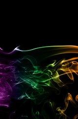 Abstract colorful smoke on black background, color background,colorful ink background,Violet, Green, Orange