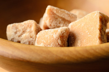 Fudge Pieces in Wooden Bowl Close Up