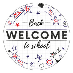 Welcome back to school sticker or banner. Vector illustration.