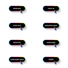 Black buttons set with long shadow. Spectrum gradient. Vector illustration.