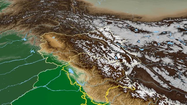 Jammu And Kashmir - India, region extruded. Bumps shaded