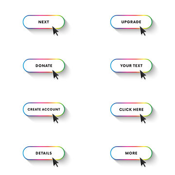 Buttons set with long shadow. Spectrum gradient. Vector illustration.